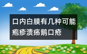 口內(nèi)白膜有幾種可能：皰疹、潰瘍、鵝口瘡